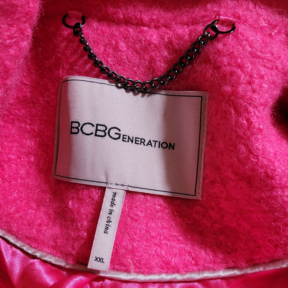 New BCBG hot pink boucle long coat bright sexy modern designer size XXL 2X 2XL - Picture 12 of 14
